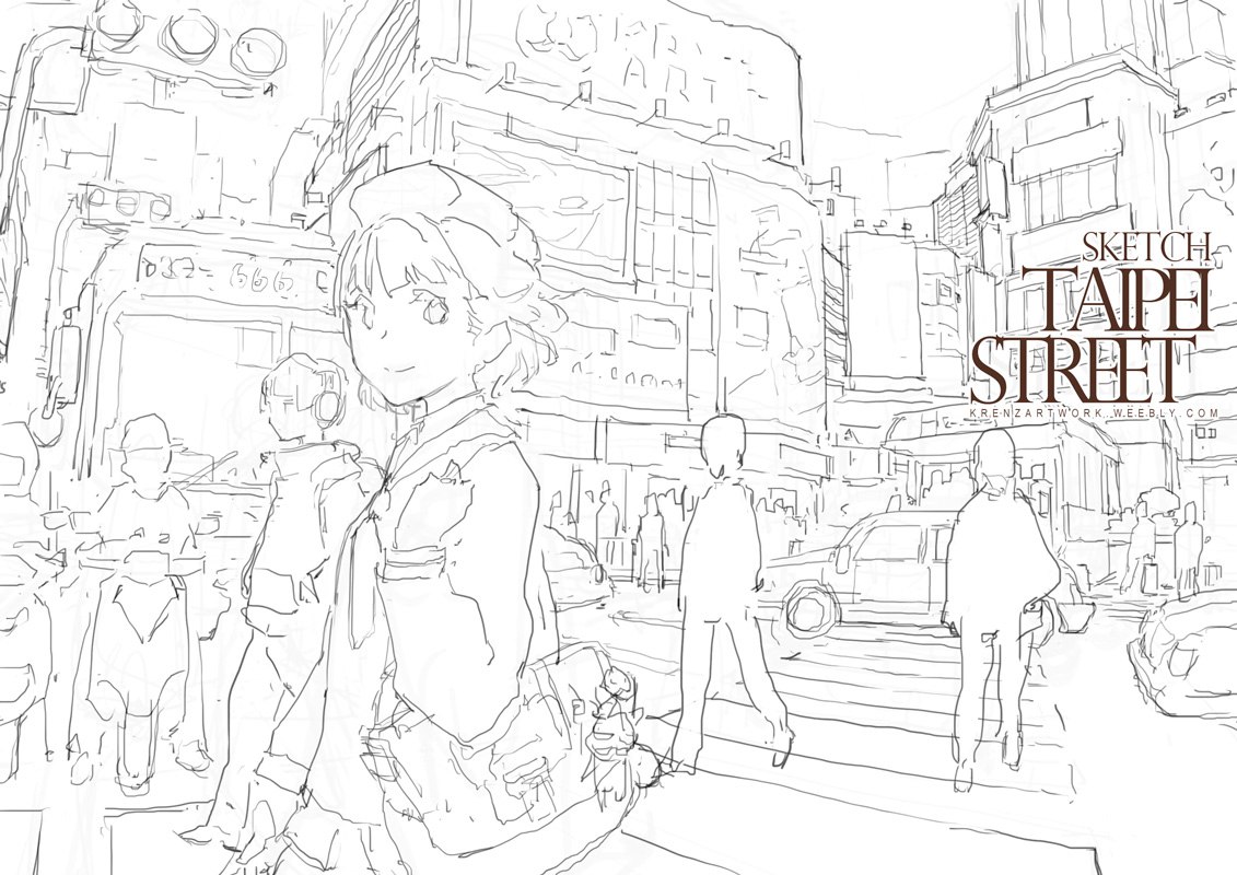 Sketch taipei street krenzartwork [уроки рисования]