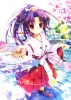 Anime CG Anime Pictures      102584
fan long hair miko ponytail purple eyes sakura smile tattoo water   anime picture