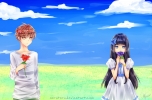 Anime CG Anime Pictures      102592
black hair blue eyes brown flower long short sky   anime picture