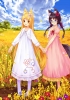 Anime CG Anime Pictures      102607
animal ears black hair blonde blue eyes braids brown flower happy holding hands long megane pantyhose sky smile sundress tail twin tails   anime picture