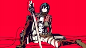 Shingeki no Kyojin : Mikasa Ackerman 102864
black eyes hair boots garter green jacket pants red scarf short wallpaper weapon   anime picture
