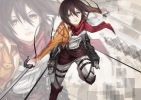 Shingeki no Kyojin : Mikasa Ackerman 102931
black hair brown eyes garter jacket scarf short sword uniform   anime picture