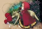 Little Red Riding Hood : Big Bad Wolf Little Red Riding Hood 103071
animal blonde hair cloak dress food gloves hoodie red eyes ribbon short   anime picture