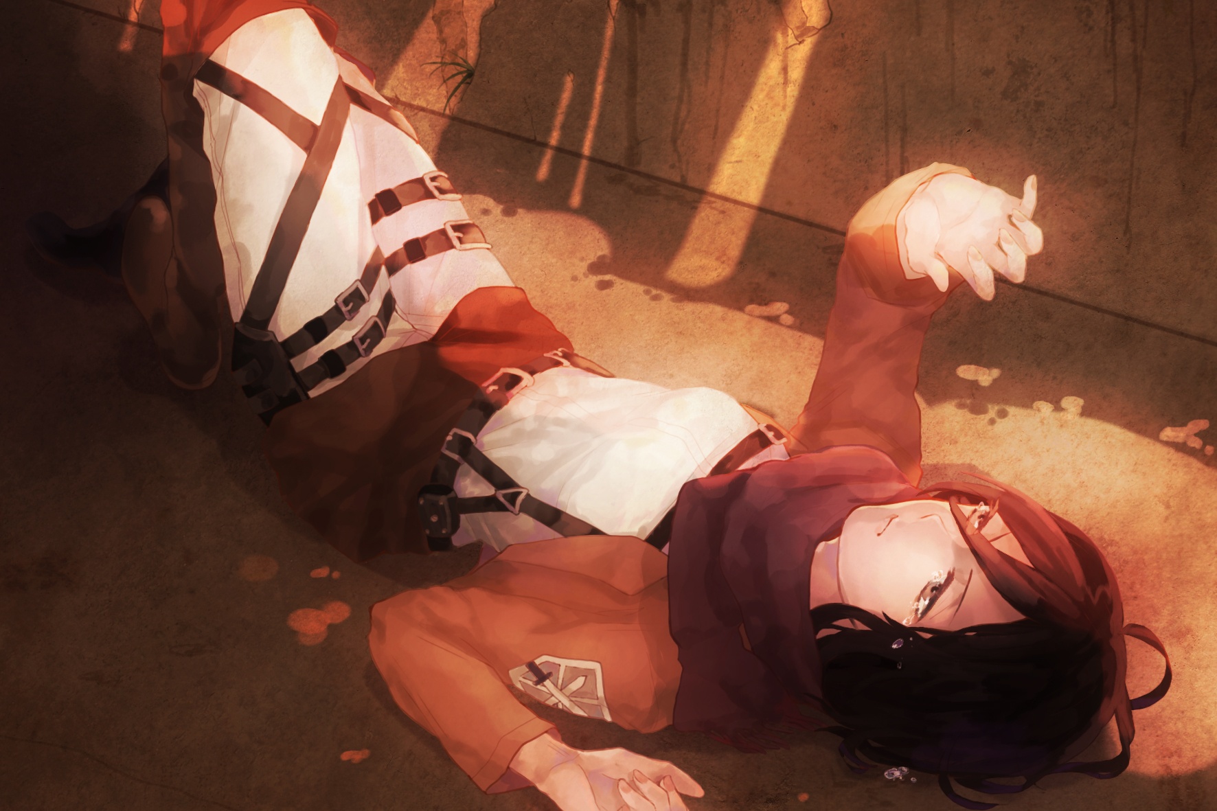 Shingeki, Kyojin, Mikasa, Ackerman, black, hair, boots, brown, eyes, crying, garter, jacket, pants, scarf, short, , , anime, picture, , |, , , pictures