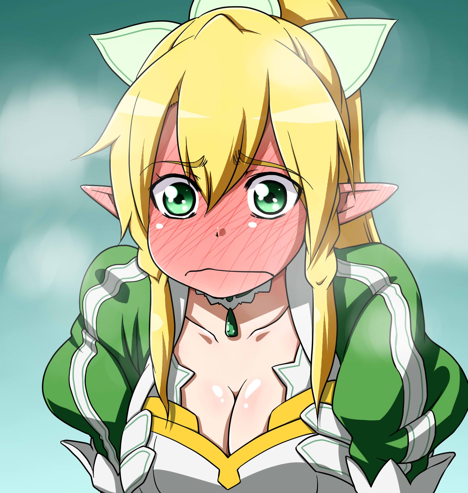 Sword, Art, Online, Leafa, blonde, hair, blush, choker, green, eyes, long, pointy, ears, ponytail, ribbon, , , anime, picture, , |, , , pictures