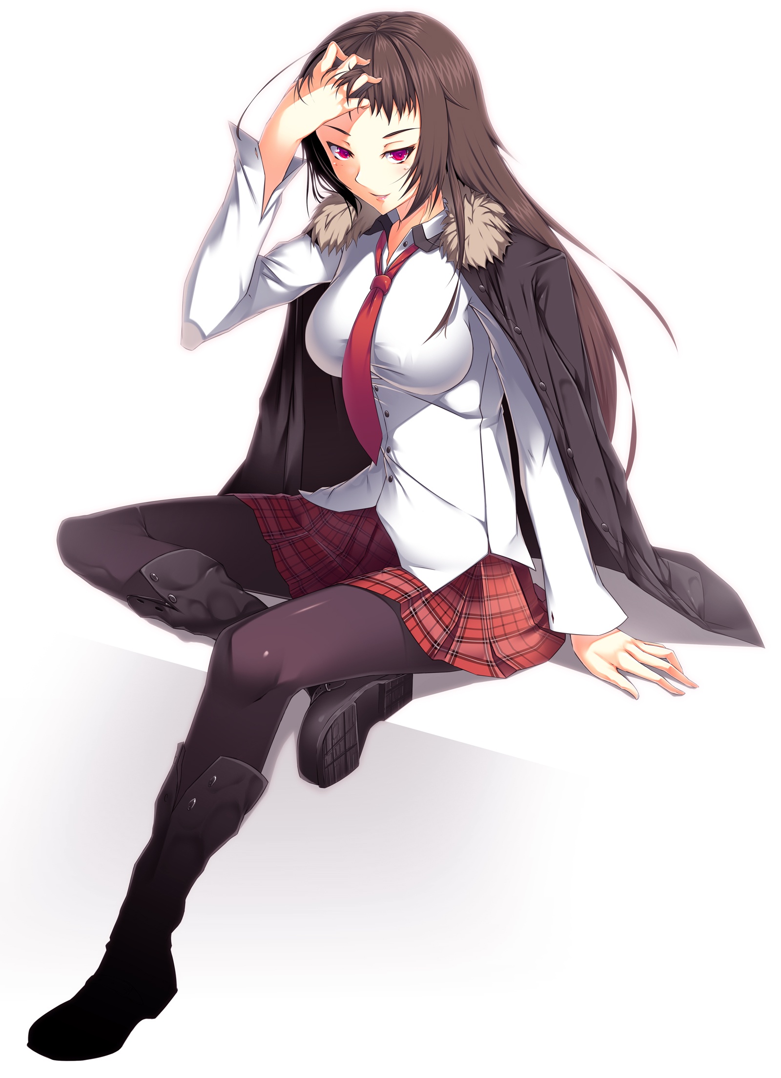 Anime, CG, Pictures, boots, brown, hair, jacket, long, pantyhose, purple, eyes, skirt, smile, , , picture, , |, , 
