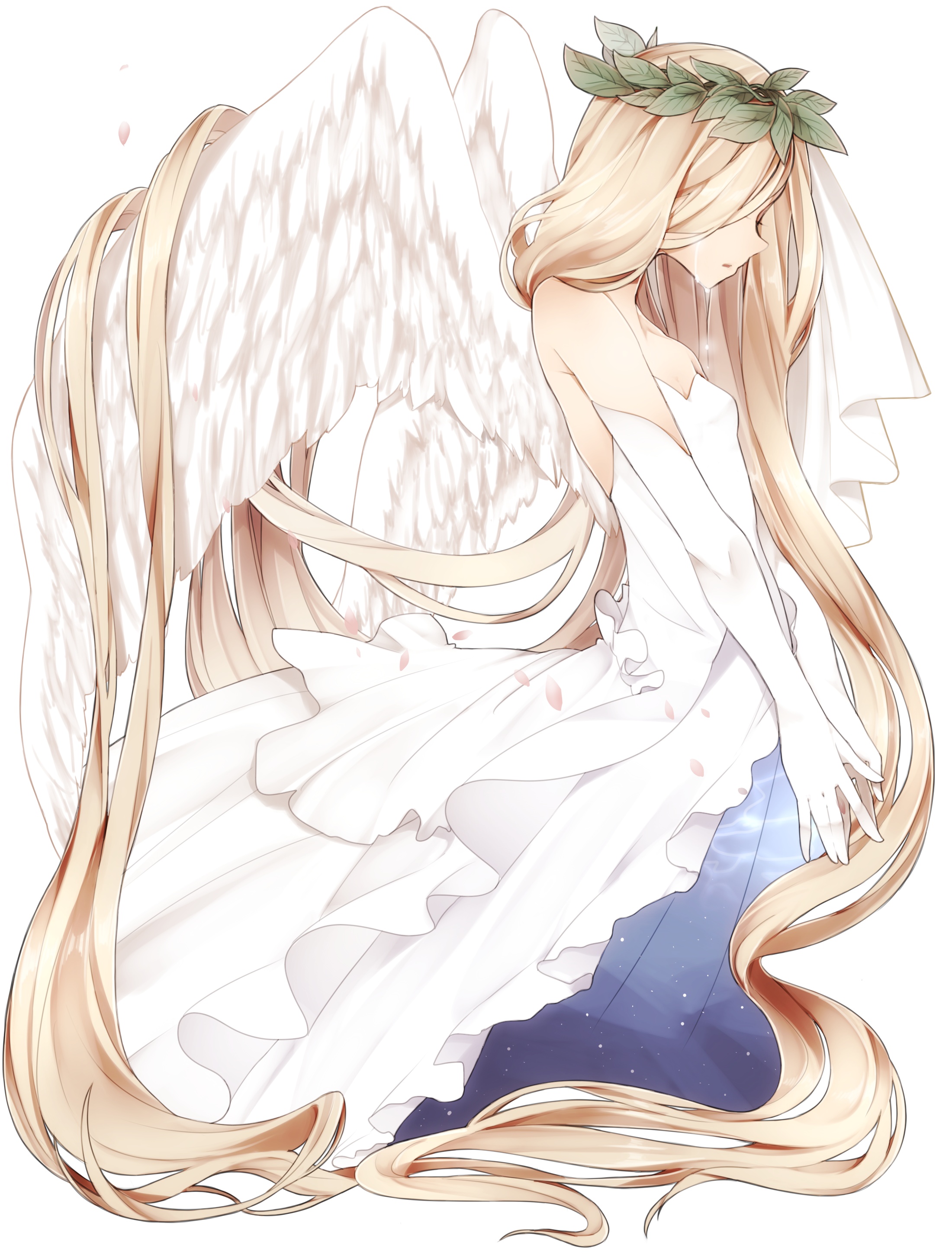 Anime, CG, Pictures, blonde, hair, crying, dress, gloves, long, stars, tenshi, , , picture, , |, , 