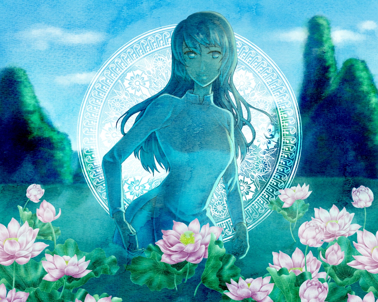 Axis, Powers, Hetalia, Vietnam, blue, eyes, hair, dress, flower, long, smile, wallpaper, water, , , anime, picture, , |, , , pictures