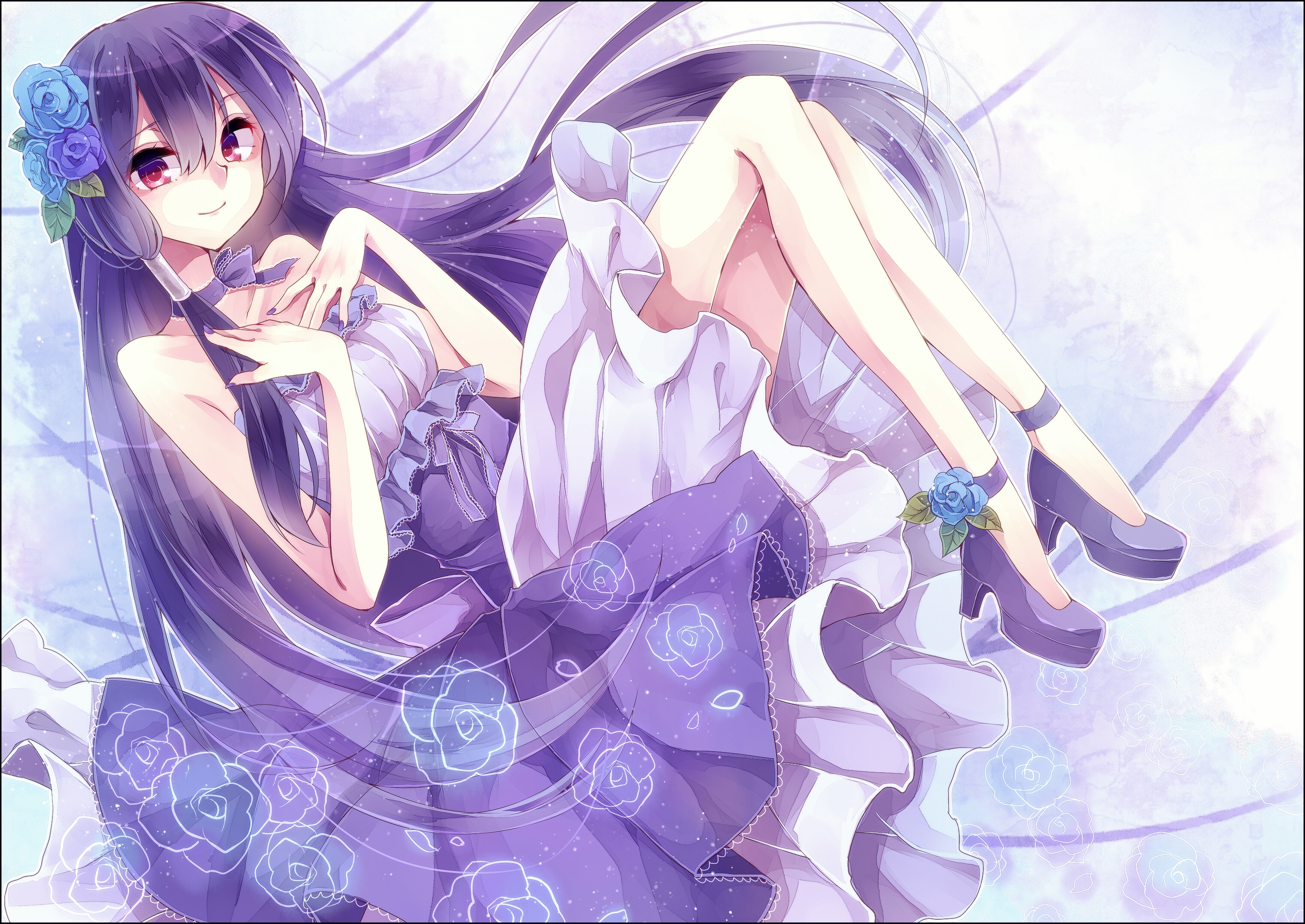 Anime, CG, Pictures, choker, dress, flower, long, hair, nail, polish, purple, eyes, smile, , , picture, , |, , 