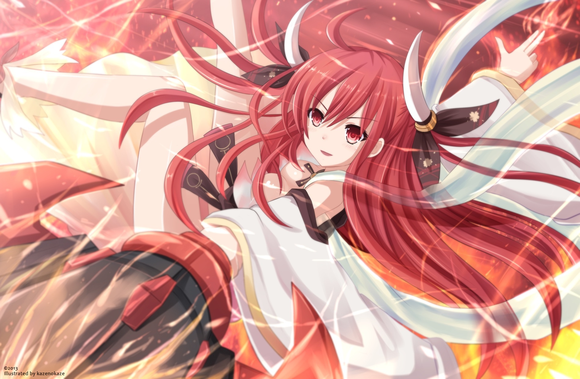 Date, A, Live, Itsuka, Kotori, fire, horns, long, hair, eyes, ribbon, weapon, , , anime, picture, , |, , , pictures
