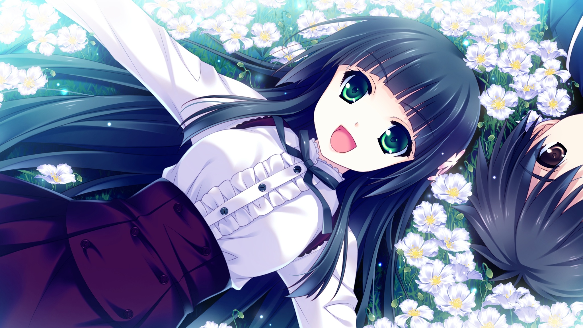 Guardian, Place, ~Do, S, Imouto, Yome~, Suminoin, Ouka, black, hair, brown, eyes, flower, green, happy, long, ribbon, short, , , anime, picture, , |, , , pictures