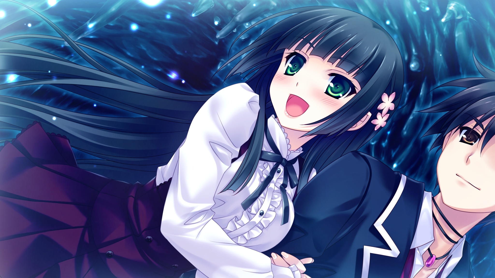 Guardian, Place, ~Do, S, Imouto, Yome~, Kagura, Yuuki, Suminoin, Ouka, black, hair, blush, brown, eyes, flower, green, happy, long, ribbon, short, smile, , , anime, picture, , |, , , pictures