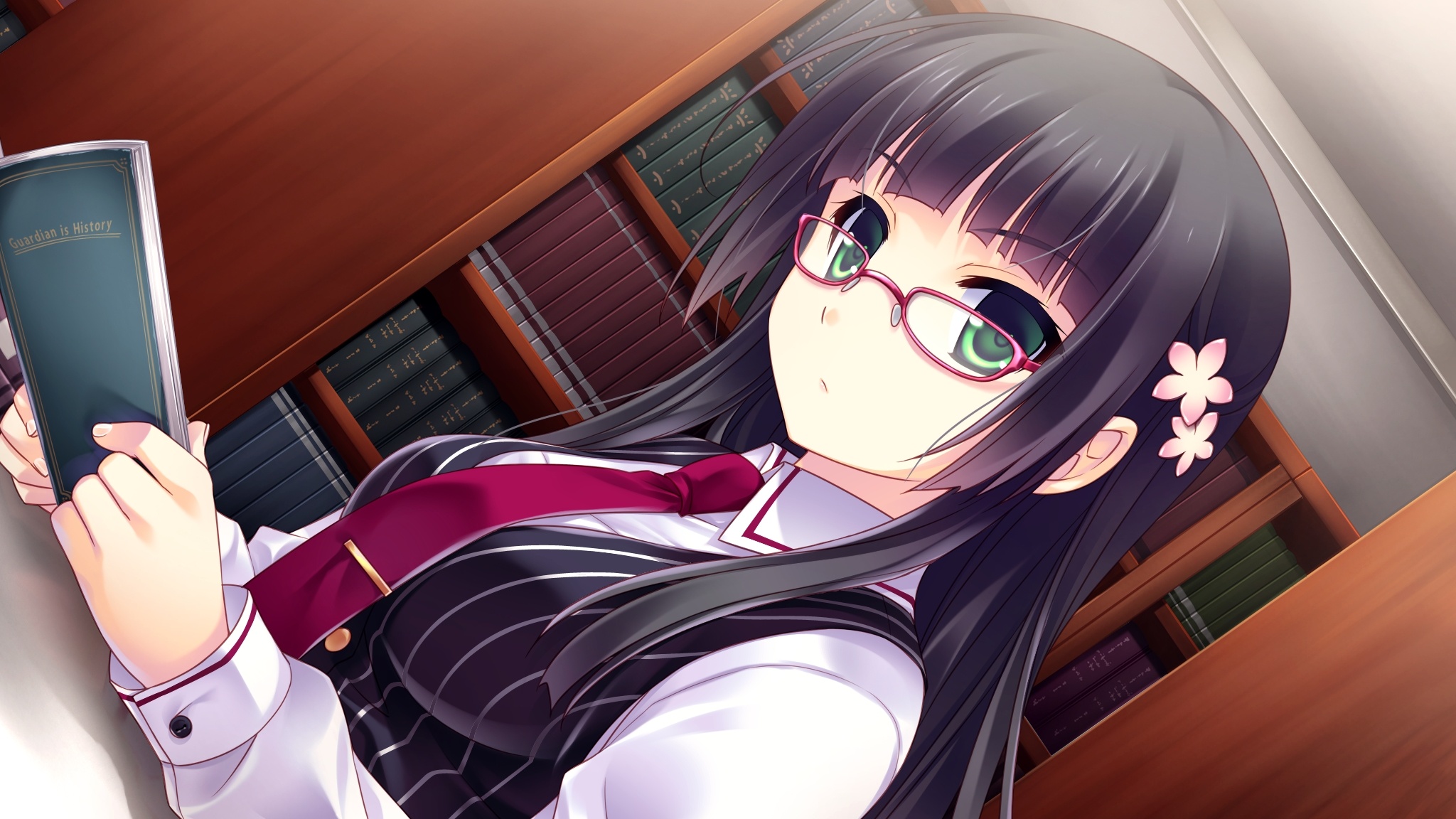 Guardian, Place, ~Do, S, Imouto, Yome~, Suminoin, Ouka, black, hair, book, flower, green, eyes, long, megane, , , anime, picture, , |, , , pictures