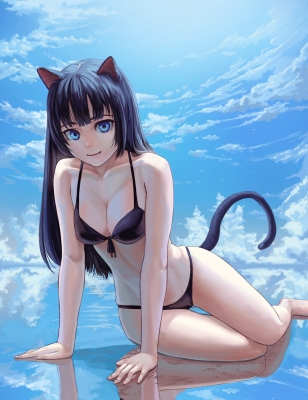 Anime CG Anime Pictures      103341
 586612   ( Anime CG Anime Pictures      ) 103341   : Laster.K
barefoot bikini black hair blue eyes long neko mimi sky smile tail   anime picture