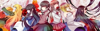 Ib Mad Father Oni Asobi The Witchs House Yume Nikki : Aya Drevis Ib Madotsuki Mary Viola 103194
apron black hair blonde blue eyes braids brown child crossover dress fang flower green group happy horns nail polish ribbon skirt sweater twin tails weapon   anime picture