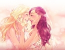 Glee : Brittany Pierce Santana Lopez 103315
blonde hair blush brown couple dark skin flower happy long wedding   anime picture