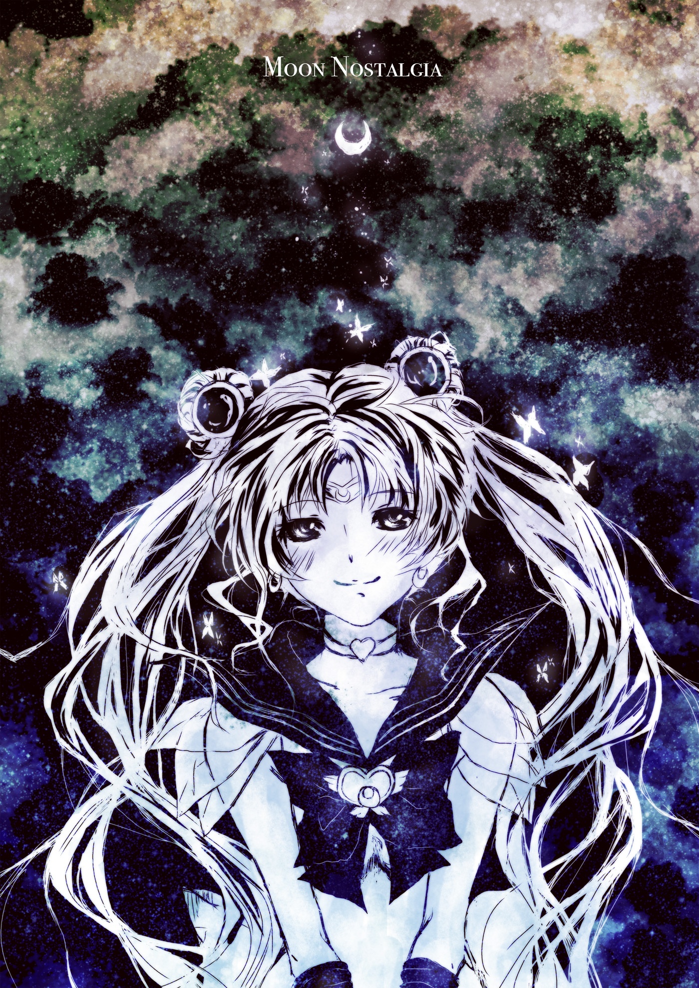 Sailor, Moon, black, eyes, blush, butterfly, choker, gloves, heart, jewelry, long, hair, mahou, shoujo, odango, smile, white, , , anime, picture, , |, , , pictures