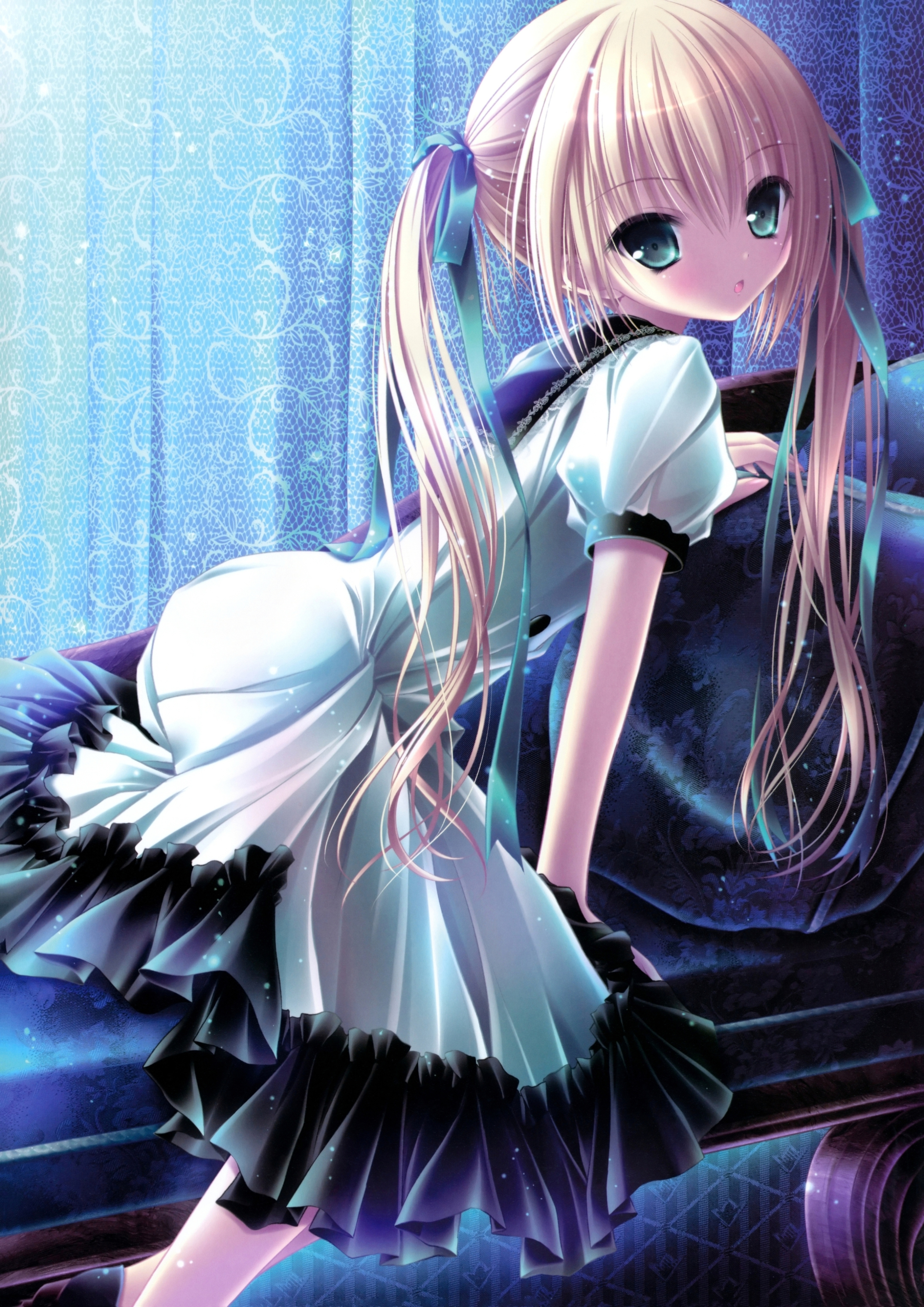 eyes, long, ribbon, twin, tails, картинка, аниме, anime, picture, картинки,...
