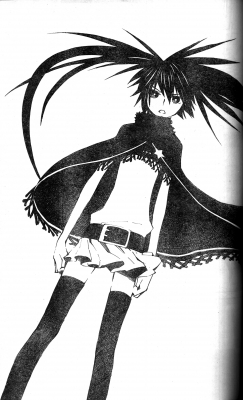 Black Rock Shooter : Black Rock Shooter 103442
 586999  black rock shooter  black rock shooter   ( Anime CG Anime Pictures      ) 103442   : Suzuki Sanami
angry black eyes hair cloak long monochrome skirt stars thigh highs twin tails   anime picture