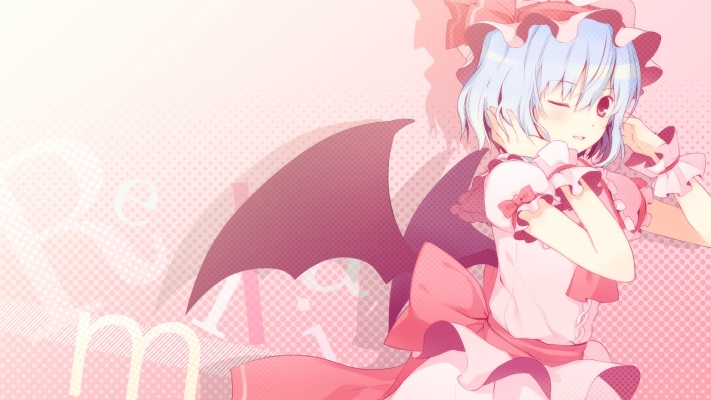 Touhou : Remilia Scarlet 103451
 587032  touhou  remilia scarlet   ( Anime CG Anime Pictures      ) 103451   : Kiyu
blue hair blush dress happy hat red eyes ribbon short wallpaper wings wink   anime picture