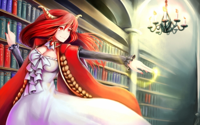 Maoyu Maou Yuusha : Maou 103474
 587137  maoyu maou yuusha  maou   ( Anime CG Anime Pictures      ) 103474 
blush book dress fire horns long hair nail polish red eyes smile wallpaper   anime picture