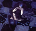 Black Rock Shooter Vocaloid : Black Rock Shooter 103444
black hair crossover dress fire jewelry long nail polish ribbon sword thigh highs twin tails   anime picture
