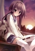 Anime CG Anime Pictures      103801
ahoge blush braids brown eyes hair hairpins long musical instrument seifuku shy sky sunset sweater thigh highs   anime picture