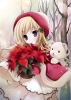 Anime CG Anime Pictures      103802
blonde hair blush cloak dress flower gloves hat inu long purple eyes smile tree winter   anime picture