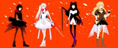 RWBY : Blake Belladonna Ruby Rose Weiss Schnee Yang Xiao Long 104081
black eyes hair blonde boots dress gloves long pantyhose purple red scarf short shorts side tail smile snow sword white yellow   anime picture