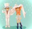 Magic Kaito : Kaitou KID Nakamori Aoko 104124
boots brown eyes hair cloak dress happy hat long rain short smile suit tie   anime picture