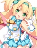 BlazBlue : Platinum the Trinity 104201
bells blonde hair blush child gloves green eyes band happy heart long mahou shoujo ribbon skirt staff twin tails wings   anime picture