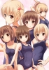 Anime CG Anime Pictures        105248
blonde hair blush brown eyes group happy long ponytail school mizugi short tanline twin tails   anime picture