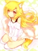 Hutaba Akane 107863
blonde hair blush dress kitsune mimi long orange eyes smile tail thigh highs yellow   anime picture