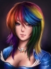 My Little Pony : Rainbow Dash 107283
anthropomorphism blonde hair blue choker green jewelry long orange pink purple red eyes smile   anime picture