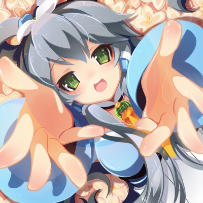 Vocaloid : Luo Tianyi 105866
 586249  vocaloid  luo tianyi   ( Anime CG Anime Pictures        ) 105866   : Shoutomo
blush choker flower green eyes grey hair happy long   anime picture