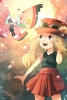 Pokemon : Serena  Pokemon  Vivillon 105865
animal black eyes blonde hair blush flower happy hat long skirt sunglasses   anime picture