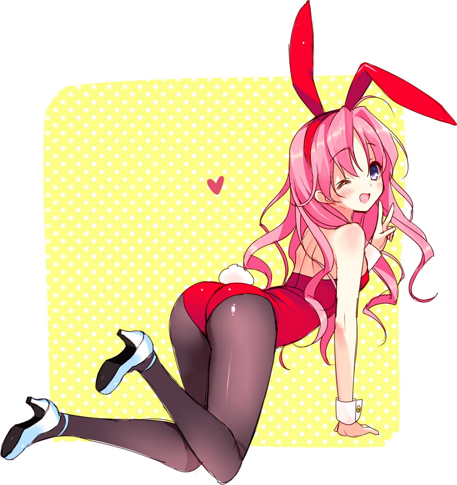 Anime, CG, Pictures, ahoge, blue, eyes, blush, bunny, suit, heart, high, he...