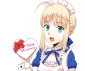 Fate Zero : Saber 106153
ahoge birthday blonde hair braids fang green eyes happy headdress heart maid ribbon short   anime picture