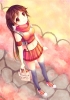 Arancia 108341
black hair blush brown food long orange eyes scarf skirt smile thigh highs twin tails   anime picture