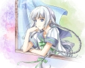 Bungaku Shoujo : Amano Tooko 104680
blue eyes braids grey hair long seifuku smile   anime picture