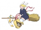 Adventure Time Kikis Delivery Service : Cake Fionna 104685
black eyes blonde hair blush crossover dress flying genderswap happy neko ribbon short thigh highs   anime picture