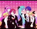 Vocaloid : Hatsune Miku Kagamine Len Kagamine Rin Kaito Megurine Luka Meiko 104769
blonde hair blue eyes brown group band hairpins hug long megane pink ponytail red short skirt smile thigh highs tie twin tails twins   anime picture