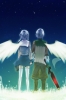 Sound Horizon : Rukia Tsurugi no Shounen 106636
blue hair boots holding hands night pants short skirt sky sword thigh highs wings   anime picture