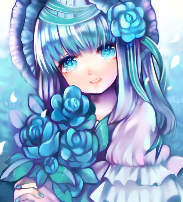 Anime, CG, Pictures, blue, eyes, hair, flower, happy, headdress, long, nail, polish, ribbon, , , picture, , |, , 