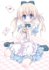 Alice in Wonderland :  111779
apron blonde hair blue eyes blush card dress heart long ribbon twin tails   anime picture