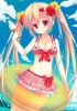 Anime CG Anime Pictures      111783
bikini blonde hair blush flower heart ice cream long red eyes ribbon skirt sky twin tails water float   anime picture
