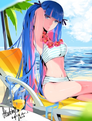 Panty & Stocking with Garterbelt : Anarchy Stocking 114044
 595317  panty   stocking with garterbelt  anarchy stocking   ( Anime CG Anime Pictures      ) 114044   : Rrr 
beach beverage bikini blue eyes hair flower long pink sky tree twin tails water   anime picture