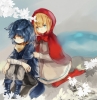 Little Red Riding Hood : Big Bad Wolf Little Red Riding Hood 109892
bandage blonde hair blue eyes boots cloak ookami mimi pants pantyhose sad short tail tree   anime picture