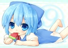 Touhou : Cirno 110409
barefoot blue eyes hair blush child dress eating ribbon short sweets   anime picture