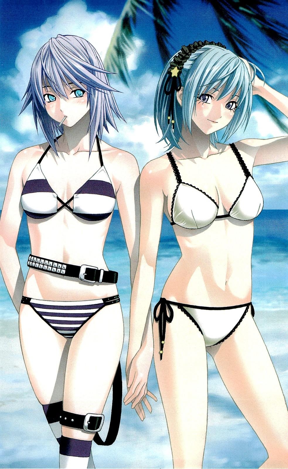 Rosario, +, Vampire, Kurono, Kurumu, Shirayuki, Mizore, beach, bikini, blue...